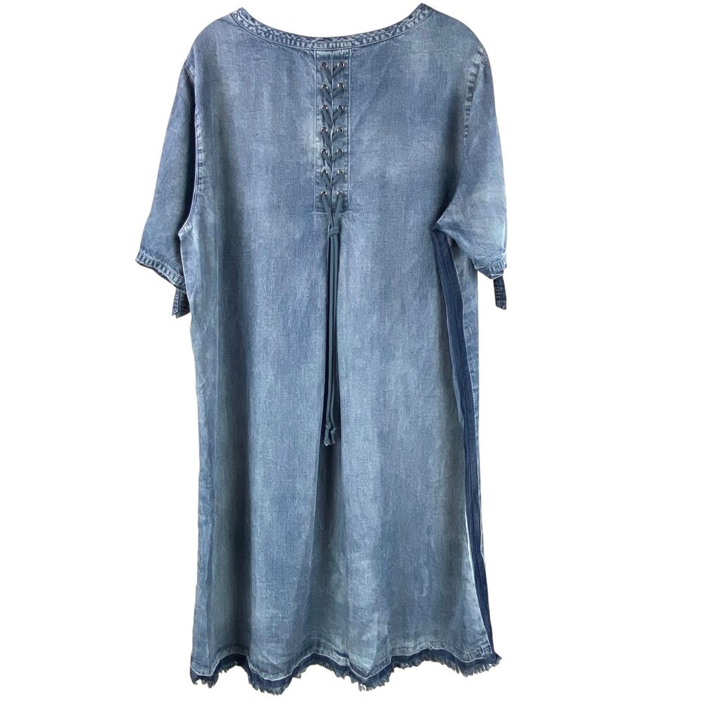 John Mark Chambray Shift Dress Size L Art To Wear Boho Lace Up Back - Picture 3 of 10
